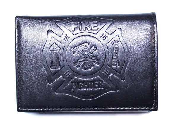 Fire Fighter Trifold Wallet Black Leather Embossed