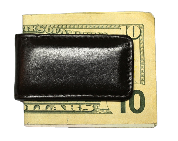 Leather Magnetic Money Clip - Dark Brown