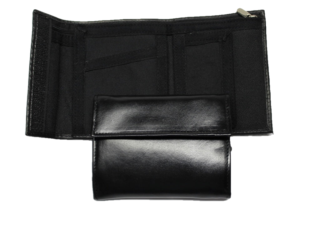 Leather and Nylon Bifold Wallet with Coin Pocket - Black