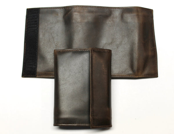 Leather and Nylon Bifold Wallet with Coin Pocket - Dark Brown