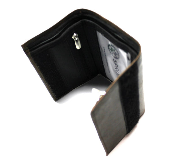 Leather and Nylon Trifold Wallet with Coin Pocket - Dark Brown
