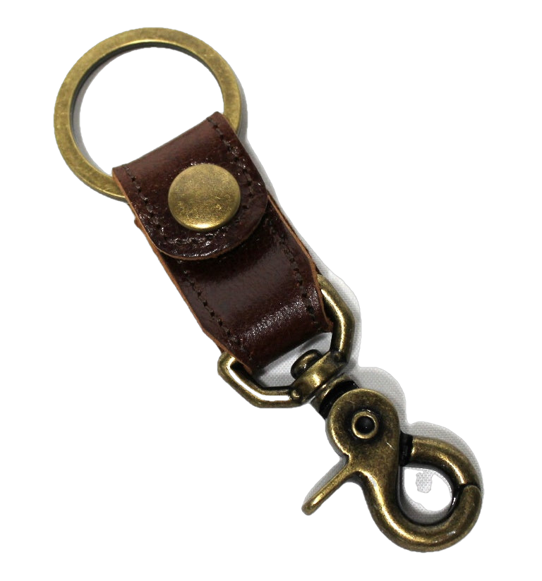 Leather Key Fob with Belt Clip - Brown Leather
