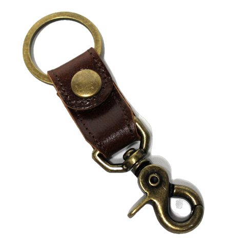 Leather Key Fob with Belt Clip - Brown Leather
