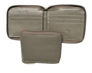 Leather Zip Around Billfold with RFID Protection - Gray