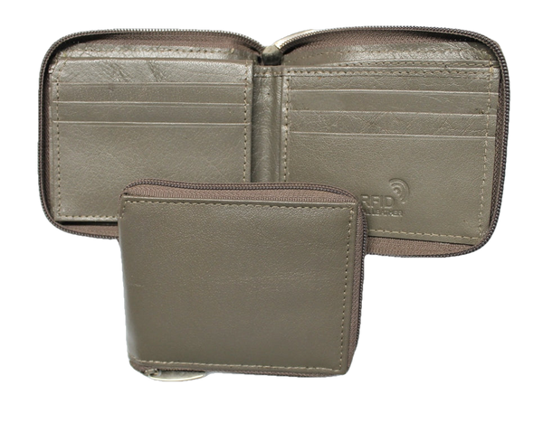 Leather Zip Around Billfold with RFID Protection - Gray