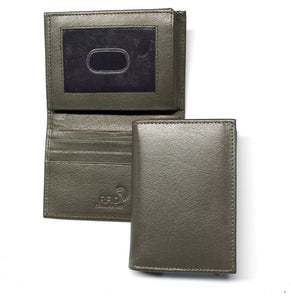 L-Fold Credit Card Trifold Leather Wallet - RFID Safe - Gray