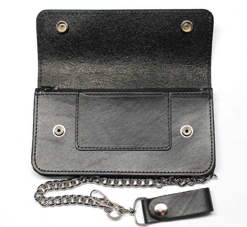 8 inch Trucker Wallet - Black Vegetable Tanned Leather - USA MADE