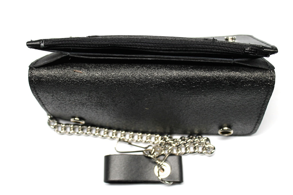8 inch Trucker Wallet - Black Vegetable Tanned Leather - USA MADE