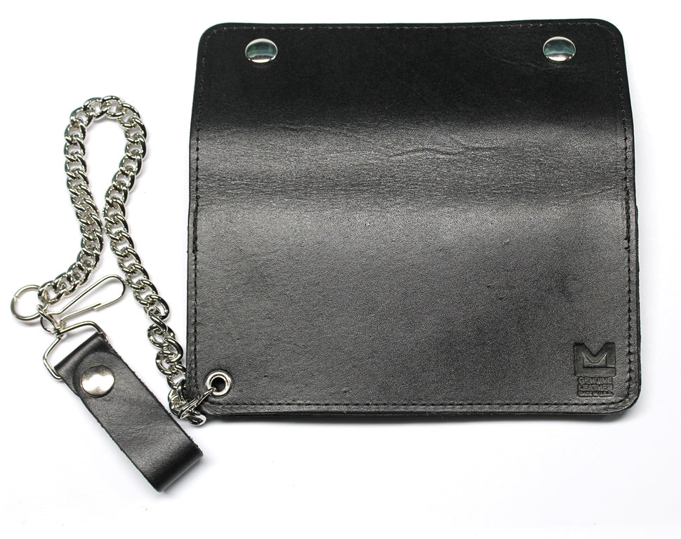 8 inch Trucker Wallet - Black Vegetable Tanned Leather - USA MADE