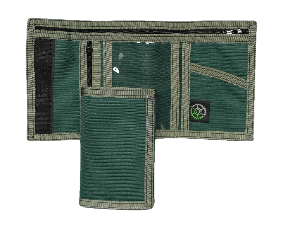 Nylon Trifold Wallet with Coin Pocket - Green