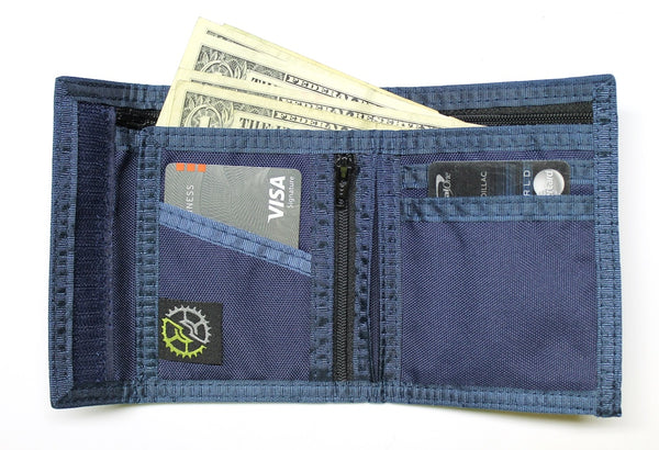 Nylon Bifold Wallet with Zippered Coin Pocket - Navy