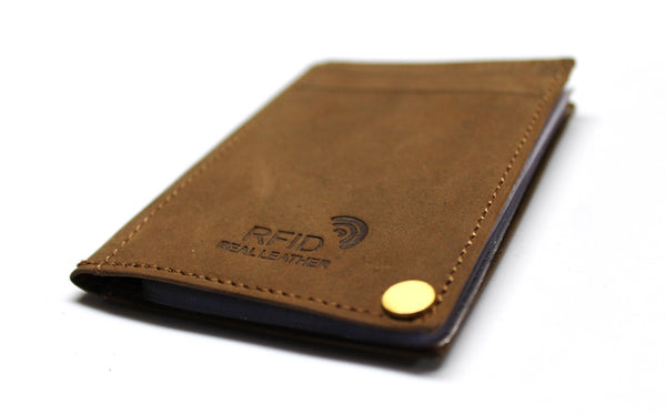 RFID Blocking  Credit Card Holder -Fan Style - Hunter Leather
