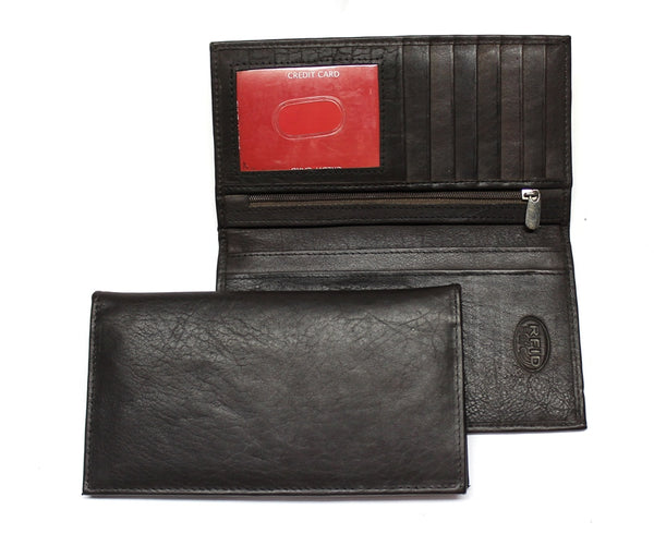 RFID Protected Leather Checkbook Cover -Dark Brown
