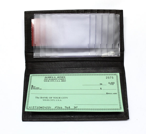 RFID Protected Leather Checkbook Cover -Dark Brown