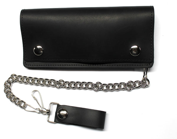 Slim Biker Wallet with Chain - Black Oil Tanned Leather