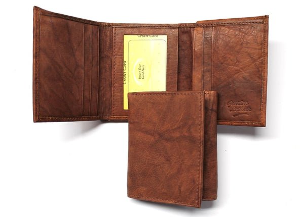 Super Soft Genuine Leather Trifold Wallet - Brown