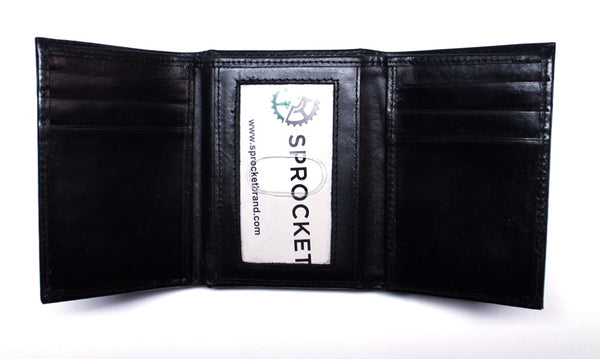 Tire Track Embossed Trifold Black Leather