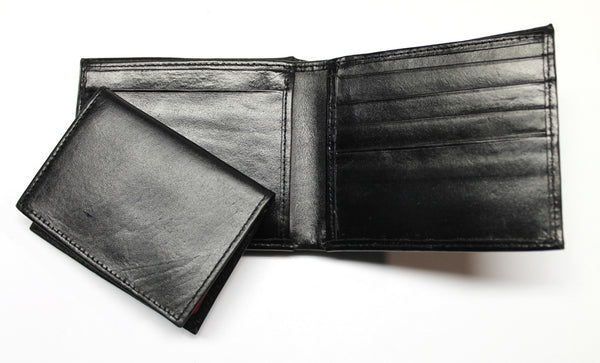 Tire Track Embossed Billfold Style Wallet - Black Leather