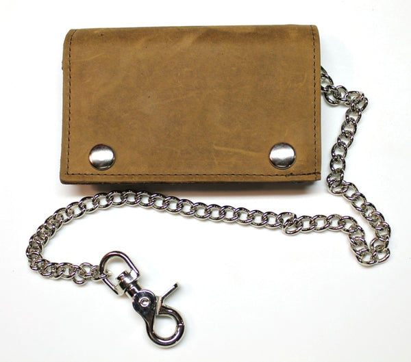 XL Trifold Biker Wallet with Chain Pull Up Leather