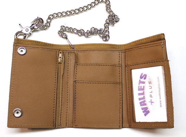 XL Trifold Biker Wallet with Chain Pull Up Leather