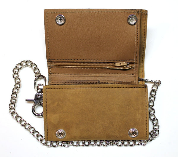 XL Trifold Biker Wallet with Chain Pull Up Leather